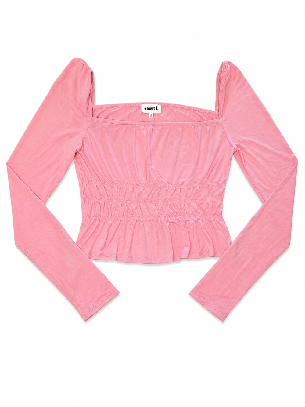 About Us Pink Smocked Square-Neck Long Sleeve Top